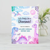 Roaring Dinosaur Birthday Invitation Kaart (Staand voorkant)