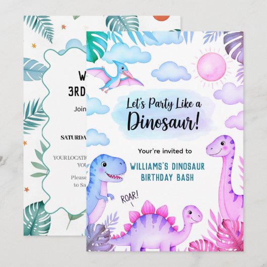 Roaring Dinosaur Birthday Invitation Kaart (Voorkant / Achterkant)