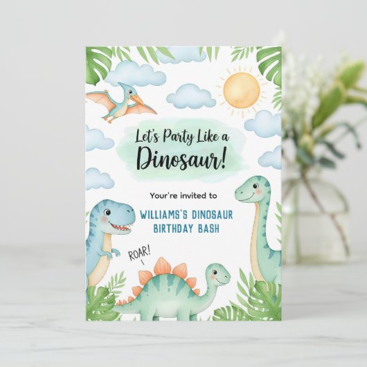 Roaring Dinosaur Birthday Kaart (Staand voorkant)