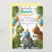 Roaring Dinosaur Boys Verjaardagsfeestje Uitnodigi Kaart (Voorkant / Achterkant)