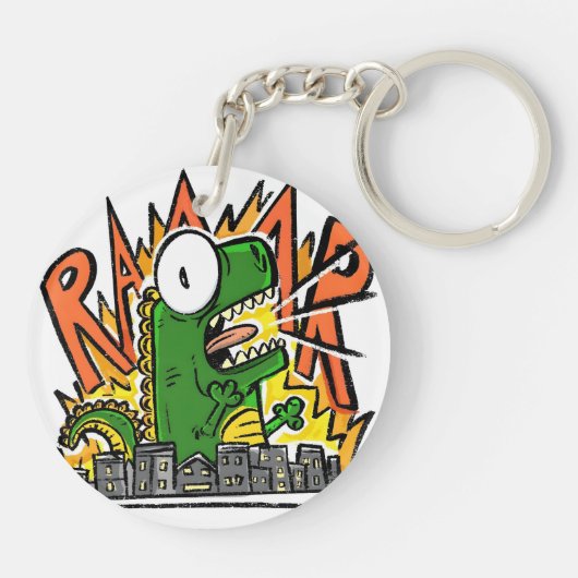 Roaring Dinosaur Cartoon Sleutelhanger (Achterkant)