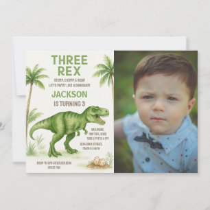 Roaring Dinosaur Verjaardag Uitnodigingen met foto