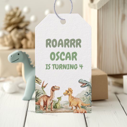 Roaring Dinosaur verjaardagsfeestje Cadeaulabel