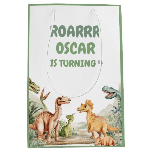 Roaring Dinosaur verjaardagsfeestje Medium Cadeauzakje (Voorkant)