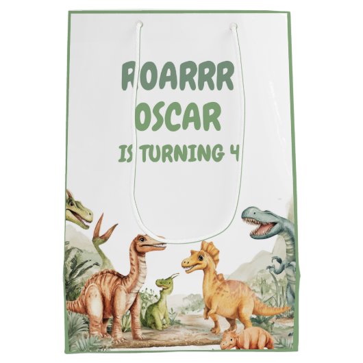 Roaring Dinosaur verjaardagsfeestje Medium Cadeauzakje (Achterkant)