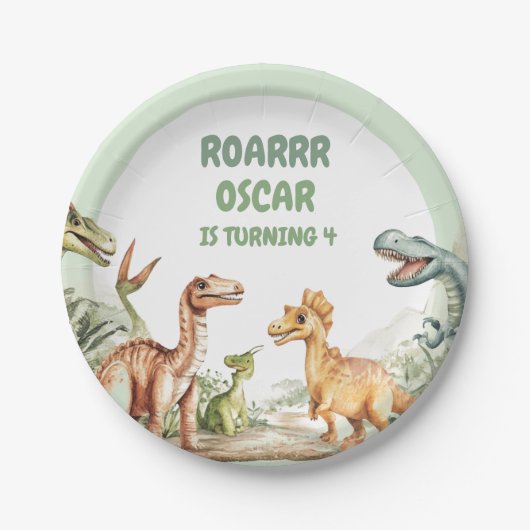Roaring Dinosaur verjaardagsfeestje Papieren Bordje (Voorkant)
