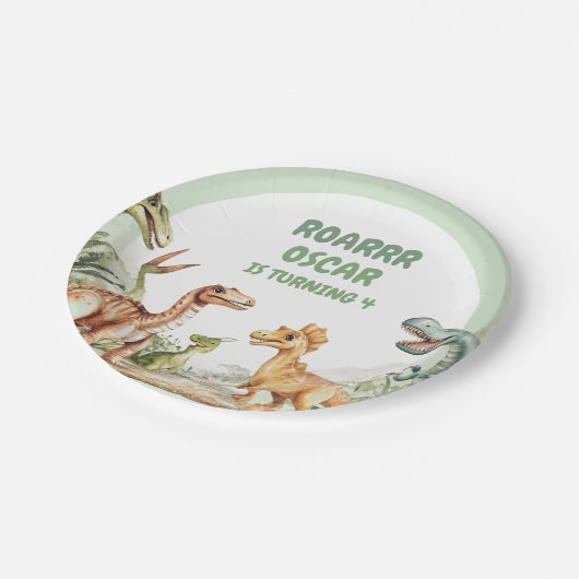 Roaring Dinosaur verjaardagsfeestje Papieren Bordje (Gekanteld)