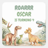 Roaring Dinosaur verjaardagsfeestje Vierkante Sticker (Voorkant)