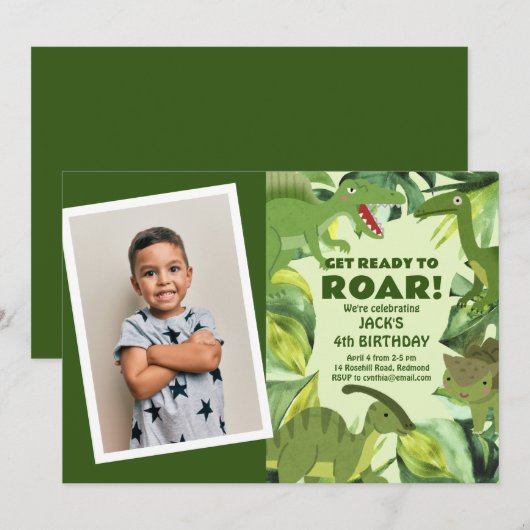 Roaring Dinosaurs Kind Verjaardag Foto Kaart (Voorkant / Achterkant)