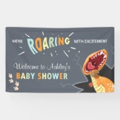 Roaring Dinosaurus Baby shower Dino Achtergrond Ba Spandoek (Horizontaal)