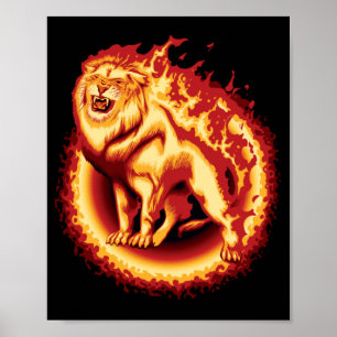 Roaring Fire Lion Poster