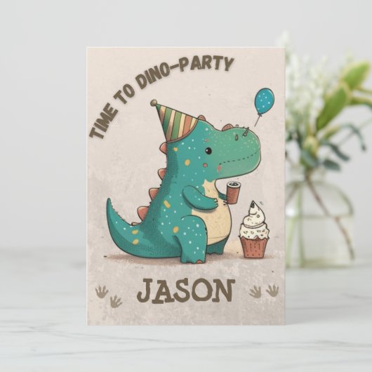 Roaring Fun bij mijn Dino Party Kaart (Staand voorkant)