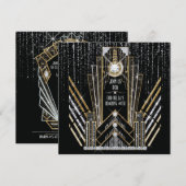 Roaring Gatsby Art Deco Bling Feest Uitnodigingen (Voorkant / Achterkant)