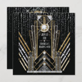 Roaring Gatsby Art Deco Bling Party Uitnodigingen (Voorkant / Achterkant)