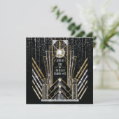Roaring Gatsby Art Deco Bling Party Uitnodigingen (Staand voorkant)