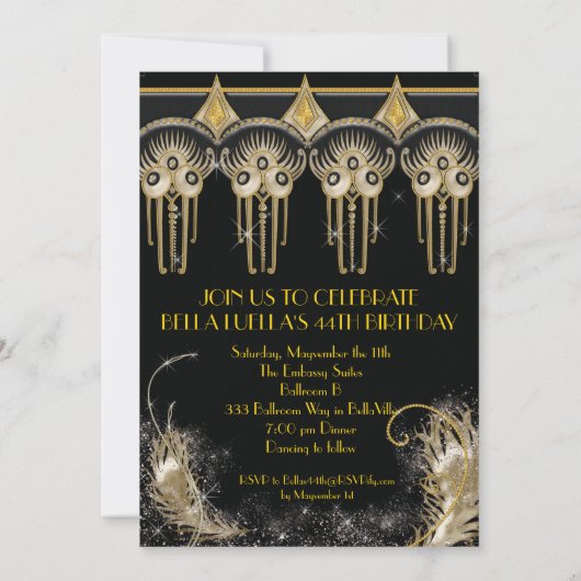 Roaring Gatsby Bling Party Uitnodigingen (Achterkant)