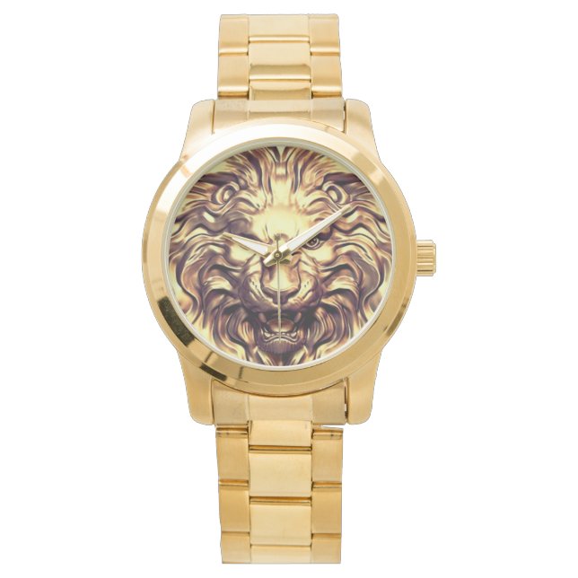 Roaring Gold Lion Head Horloge (Voorkant)