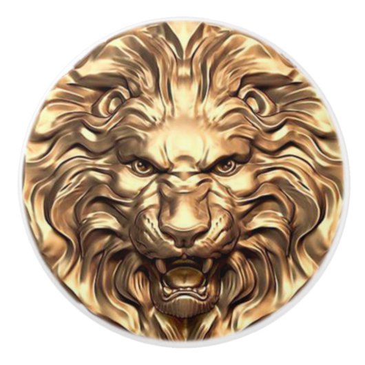 Roaring Gold Lion Head Keramische Knop (Voorkant)