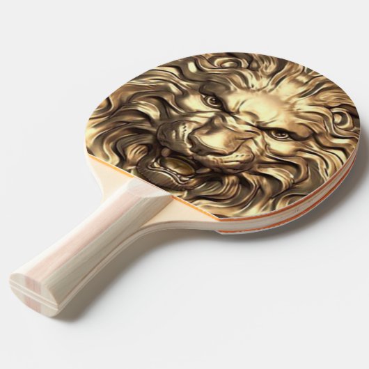 Roaring Gold Lion Head. Personaliseren Tafeltennisbatje (Voorkant Gekanteld)