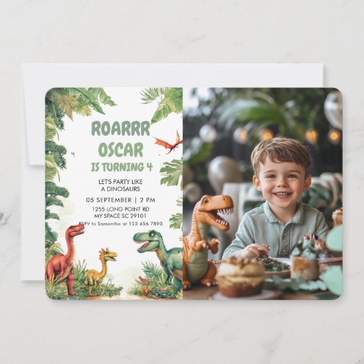 Roaring Good Time Dino Party Foto Kaart (Voorkant)
