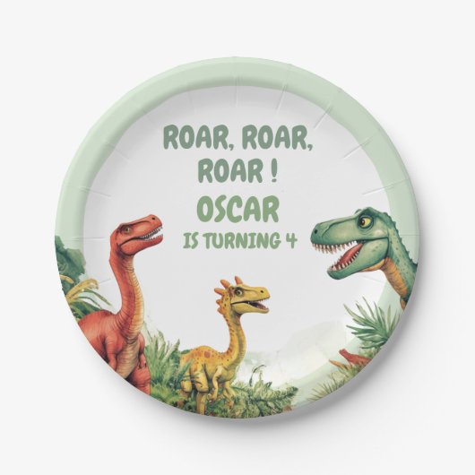 Roaring Good Time Dino Party Papieren Bordje (Voorkant)