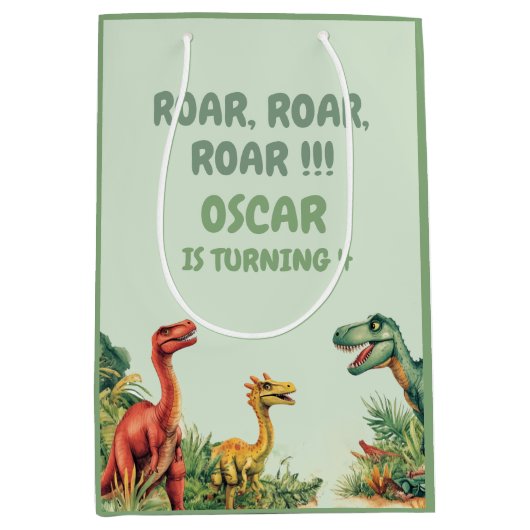 Roaring Good Time Dinosaur Party Gift Medium Cadeauzakje (Voorkant)
