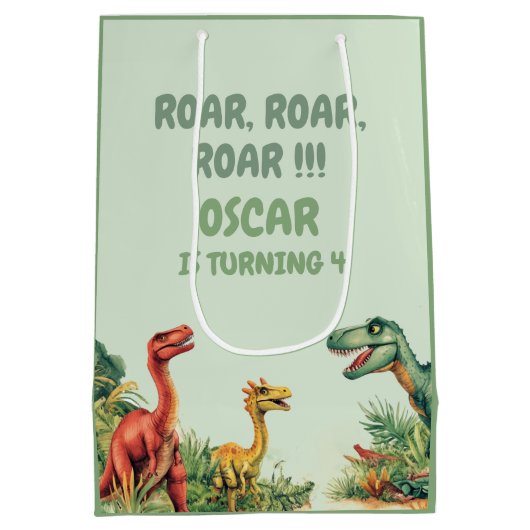 Roaring Good Time Dinosaur Party Gift Medium Cadeauzakje (Achterkant)