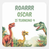 Roaring Good Time Dinosaur Party Vierkante Sticker (Voorkant)