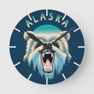 Roaring Grizzly Beer Face - Alaska Wildlife Ronde Klok