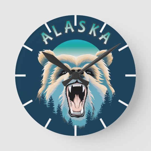 Roaring Grizzly Beer Face - Alaska Wildlife Ronde Klok (Voorkant)