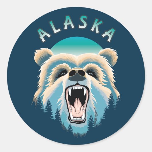 Roaring Grizzly Beer Face - Alaska Wildlife Ronde Sticker (Voorkant)