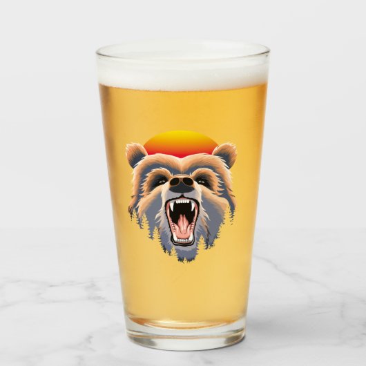 Roaring Grizzly Beer Face Glas (Voorkant gevuld)
