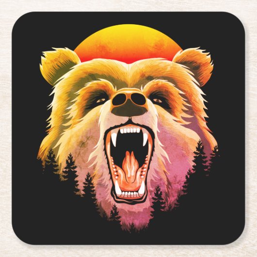 Roaring Grizzly Beer Face Kartonnen Onderzetters (Voorkant)