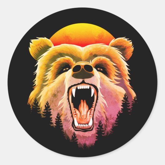 Roaring Grizzly Beer Face Ronde Sticker (Voorkant)