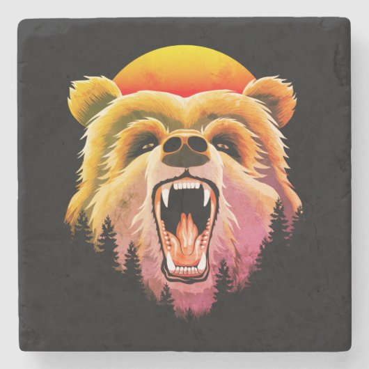 Roaring Grizzly Beer Face Stenen Onderzetter (Voorkant)