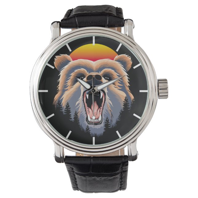 Roaring Grizzly Beer Face Watch Horloge (Voorkant)