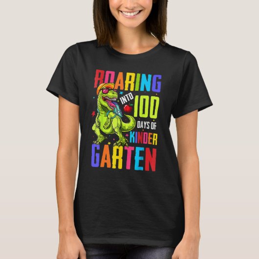 Roaring in 100 dagen Kindergarten Funny T Rex Din T-shirt (Voorkant)