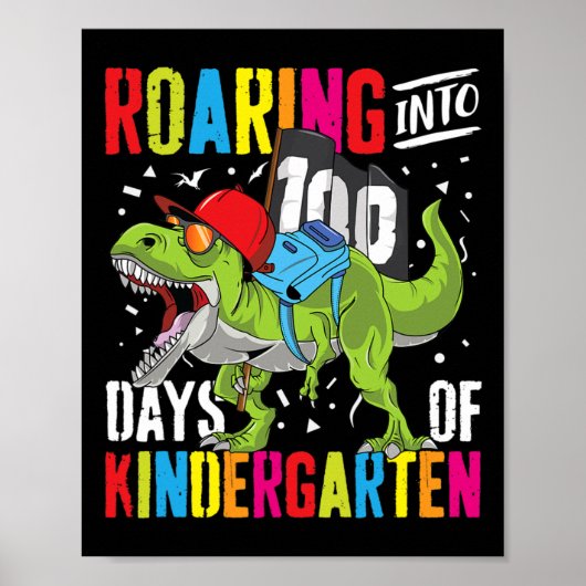 Roaring in 100 dagen kleuterschool Fun T Rex Dinos Poster (Voorkant)