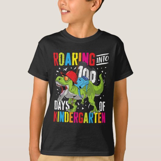 Roaring in 100 dagen kleuterschool Fun T Rex Dinos T-shirt (Voorkant)