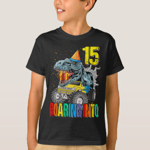 Roaring in 15e geboortedag monster Truck Dinosaur T-shirt