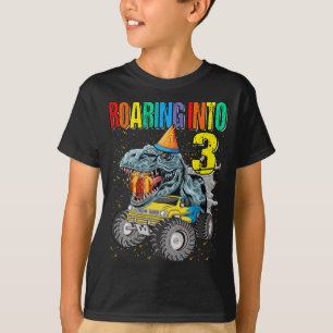 Roaring in 3rd Birthday Monster Truck Dinosaur T-shirt