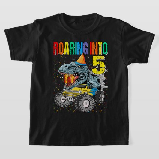 Roaring in 5th Birthday Monster Truck Dinosaur T-shirt (Laagn)