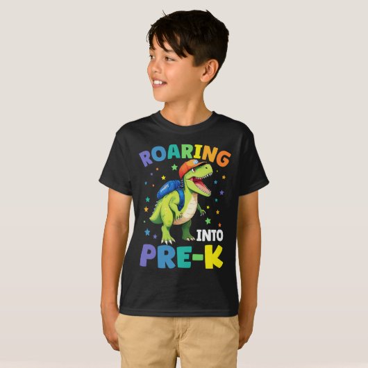 Roaring in pre-K dinosaurus T Rex terug naar schoo T-shirt (Voorkant volledig)