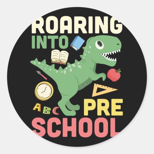 Roaring in voorschoolse dinosaurusleraar vóór K Ronde Sticker (Voorkant)