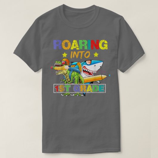 Roaring Into 1st Grade Dinosaur Shark Back to Scho T-shirt (Design voorkant)