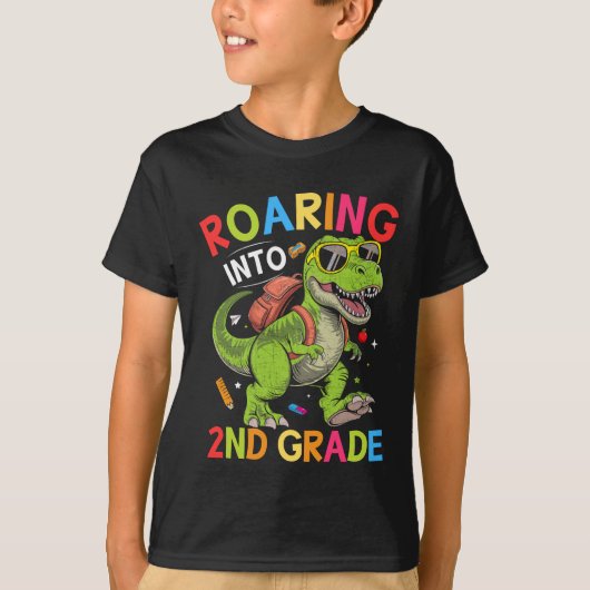 Roaring into 2nd Grade Dinosaur – Cool Back School T-shirt (Voorkant)