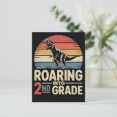 Roaring into 2nd grade tshirt 2026 feestdagenkaart (Staand voorkant)
