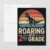 Roaring into 2nd grade tshirt 2026 feestdagenkaart (Voorkant / Achterkant)