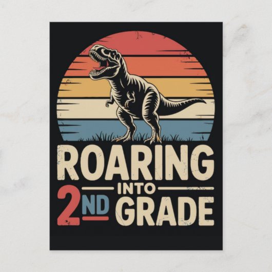 Roaring into 2nd grade tshirt 2026 feestdagenkaart (Voorkant)