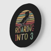 Roaring into 3 3rd Birthday boy dinosaur T Rex Grote Klok (Hoek)